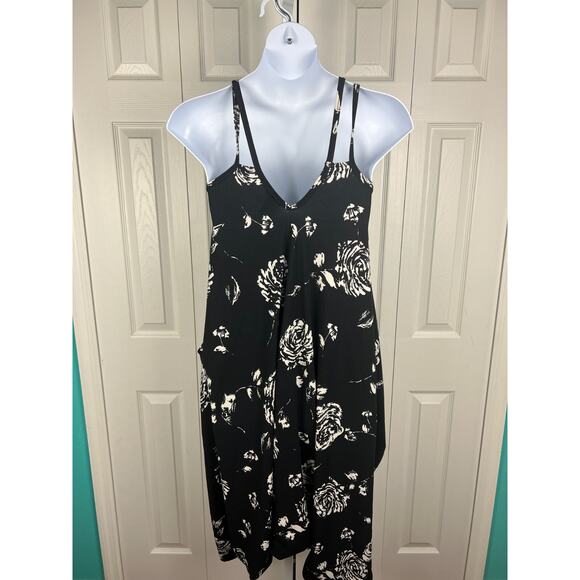 Jumpsuit M/L Boho Lagenlook Baggy Harem Adjustable Spaghetti Strap Black Floral - Picture 6 of 8